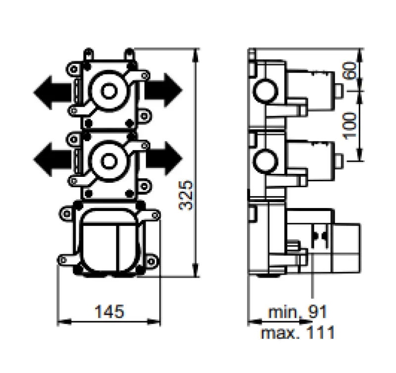 SB AESTHETICS Okrągły wbudowany termostat z 4 wyjściami / 2x zawór odcinający chrom 1208954960