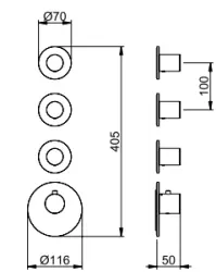 SB AESTHETICS Okrągły termostat podtynkowy z 3 wyjściami/ 3x zawór odcinający chrom 1208954968