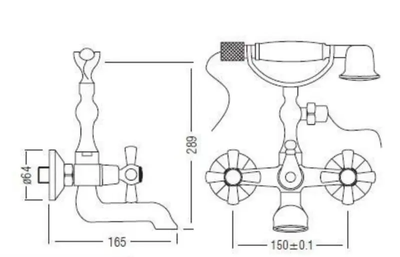 Aquadesign Marseille klasyczna bateria wannowa z pokrętłami Brązowa z ręczną słuchawką prysznicową