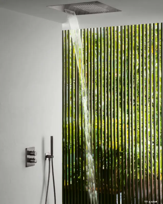 SB Square 316 Prysznic deszczowy do zabudowy z funkcją sprayu falowego 38x38cm PVD gun metal 1208955326