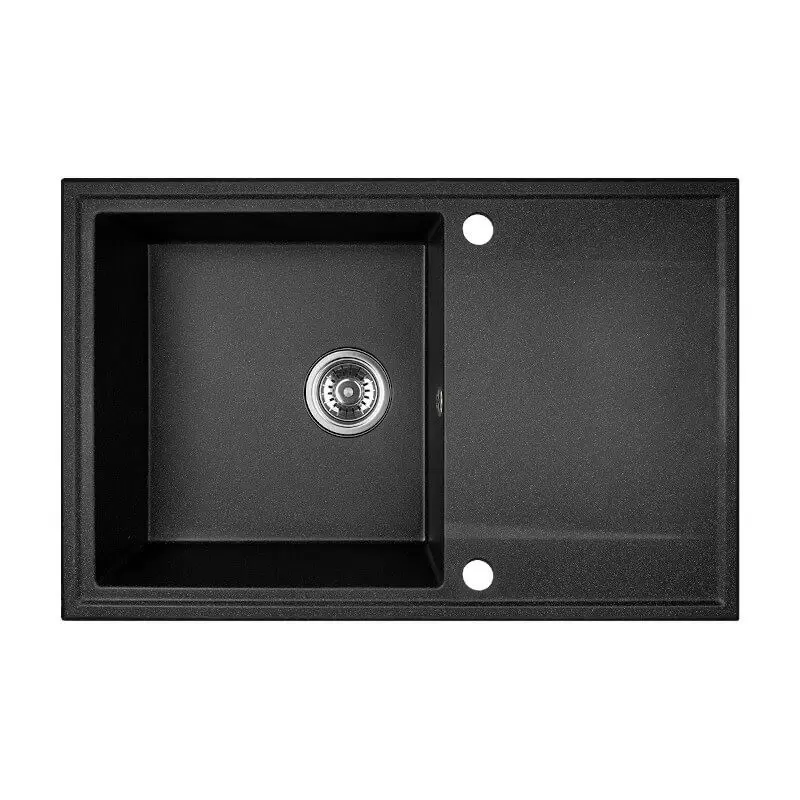 Granieten opbouw spoelbak Aquadesign Cesena met afdruip, omkeerbaar, kleur zwart.