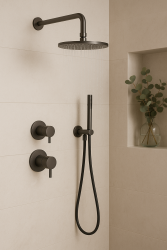 Waterevolution Flow inbouw doucheset met thermostaat regendouche en handdouche in gun metal