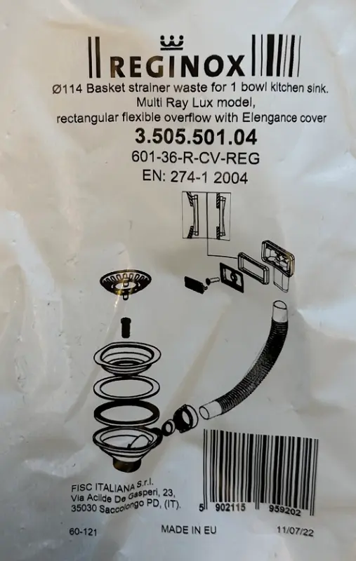 Reginox stalowy zestaw odpływowy do modelu Amsterdam i Texel 1208955830