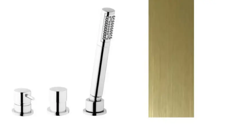 Waterevolution Flow 3-otworowa bateria wannowa do montażu na brzegu wanny PVD szczotkowane jasnozłote T138SBWGE