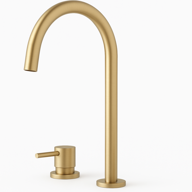 Waterevolution Flow 2-otworowa bateria umywalkowa z wysokim U 200 mm wylewką Light Gold T1122UWGE