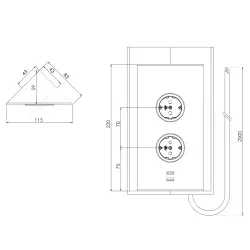 Indux Energiestolp 2ST22 met 2 gniazdami i 2 portami USB Miedź