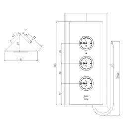 Indux Kolumna Energetyczna 3ST29 z 3 gniazdkami i 2 portami USB Czarna