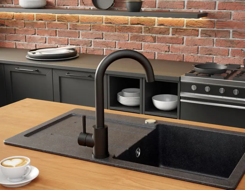 Quadri Coventry bateria kuchenna matowa czarna z obrotową wylewką 1208956030