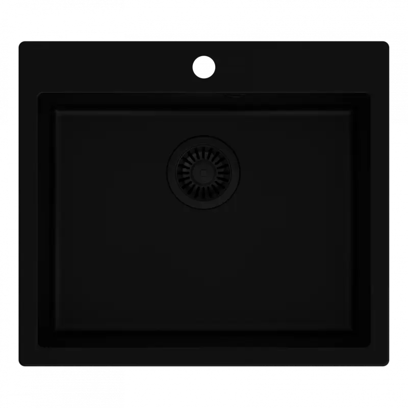 Quadri Sheffield czarny granitowy zlewozmywak wpuszczany 57x50cm z półką na baterię i czarnym korkiem 1208956076