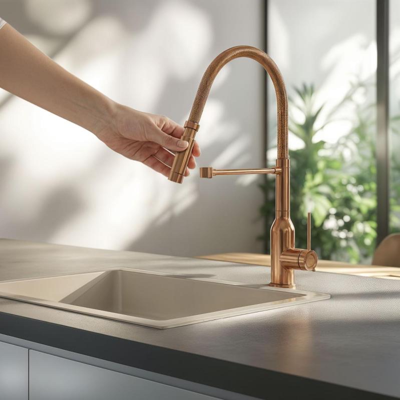 Quadri Stamford wysoka bateria kuchenna z elastyczną wylewką PVD szczotkowana miedź 1208956078