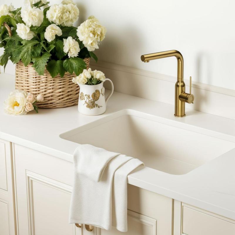 Quadri Stamford bateria kuchenna złota z wyciąganą wylewką 1208956084