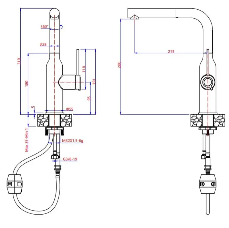 Quadri Stamford bateria kuchenna złota z wyciąganą wylewką 1208956084