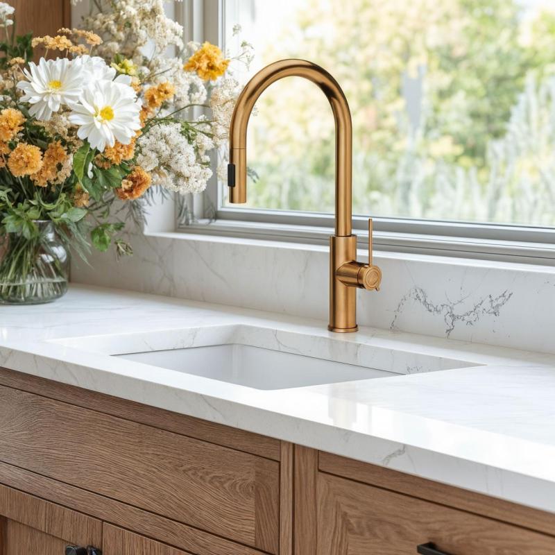 Quadri Retford bateria kuchenna miedziana z wyciąganą wylewką i trybem natrysku 1208956086