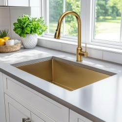 Quadri Stamford bateria kuchenna złota z wyciąganą wylewką i funkcją prysznica 1208956093