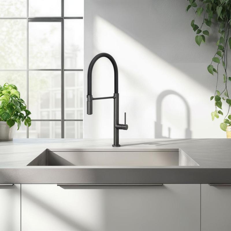 Quadri Brighton bateria kuchenna w kolorze metalicznym z elastyczną wylewką, czarna 1208956104