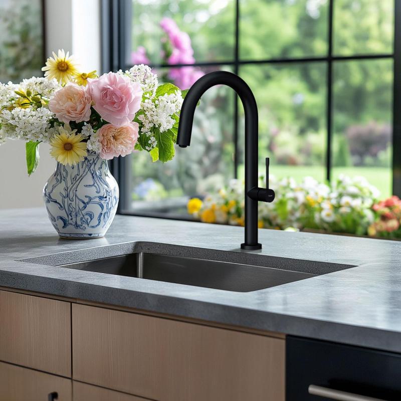 Quadri Brighton bateria kuchenna matowa czarna z obrotową wylewką 1208956107