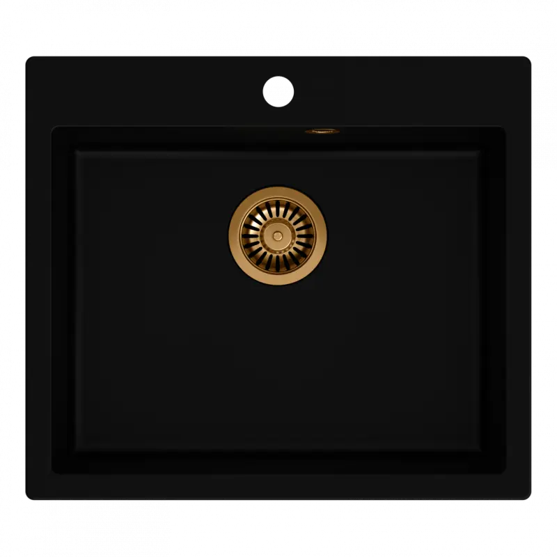 Quadri Sheffield czarny granitowy zlewozmywak wpuszczany 57x50 cm z miejscem na baterię i miedzianym korkiem 1208956115