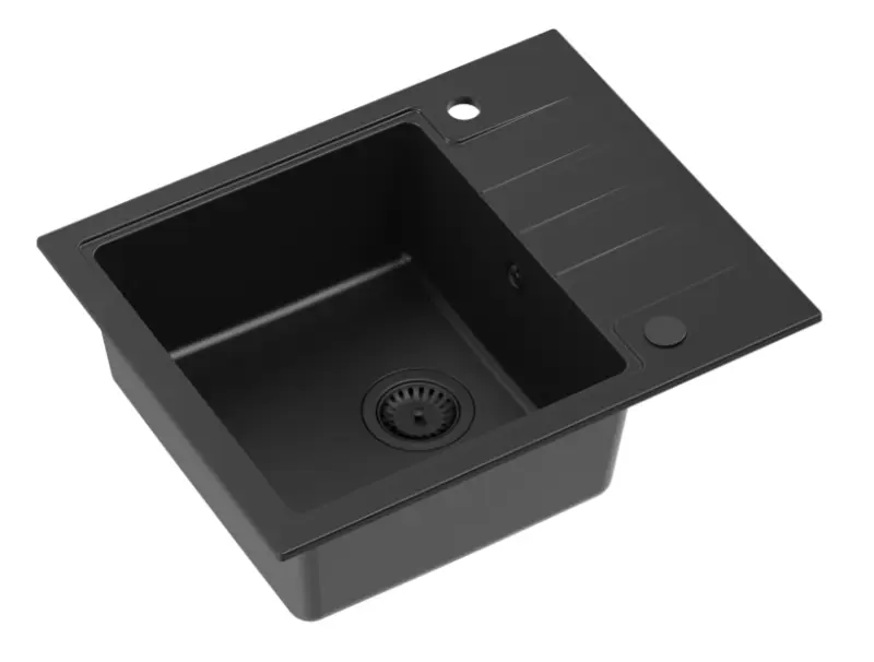 Quadri Cardigan czarny granitowy zlewozmywak nakładany z czarnym korkiem z ociekaczem, odwracalny 62x50 cm 1208956163