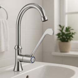 PB Clinic kran dla osób niepełnosprawnych, kran do zimnej wody z długą dźwignią, chromowany, wysoki model 1208956277.