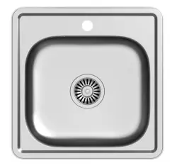 Aquadesign Basic kwadratowy zlewozmywak ze stali nierdzewnej 48x48 cm nablatowy z otworem na baterię 1208956284