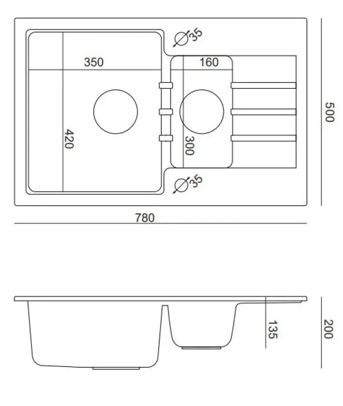 Quadri Cardigan czarny zlew granitowy nakładany z ociekaczem odwracalny 78x50cm z czarnym korkiem 1208956315