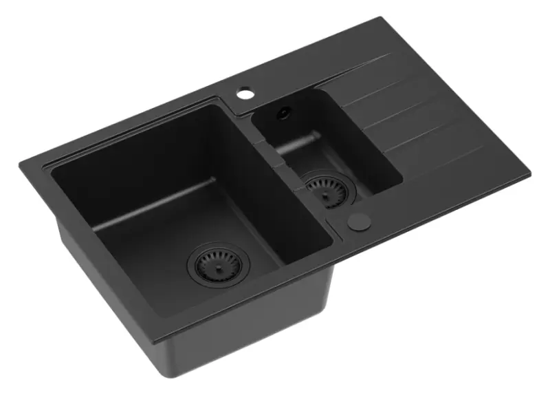 Quadri Cardigan czarny zlew granitowy nakładany z ociekaczem odwracalny 78x50cm z czarnym korkiem 1208956315