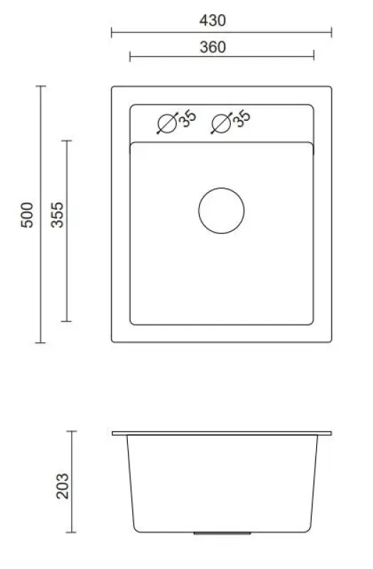 Quadri Londyn granit antracytowy zlewozmywak 43x50 cm z otworem na baterię 1208956318