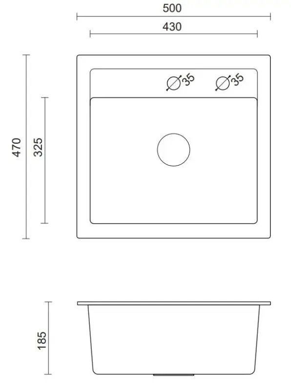 Quadri Londyn granit antracytowy zlewozmywak 50x47 cm z otworem na baterię, montaż nablatowy 1208956320