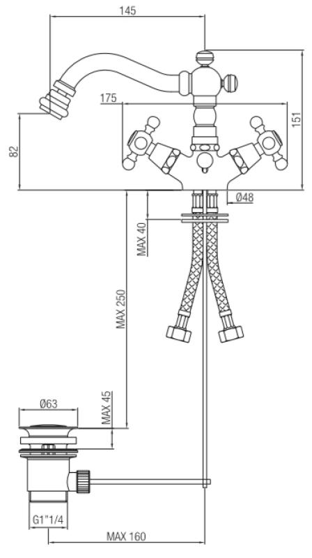 PB klasyczna bateria bidetowa 145 mm wylewka Brąz