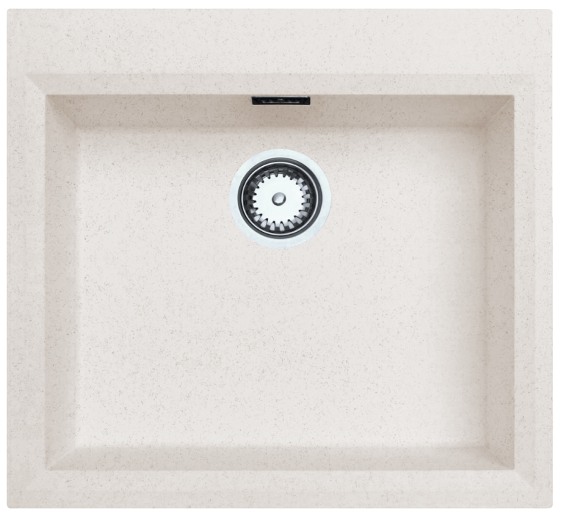 Piaskowa kremowa zlewozmywak 58x53cm z półką na baterię i stalowym korkiem 1208956773