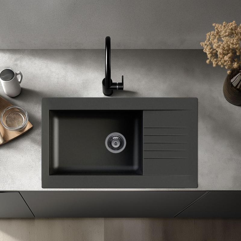 Ausmann Fibre duża czarna plastikowa komora z ociekaczem, odwracalna, montaż na wierzchu, 86x50 cm 1208956779