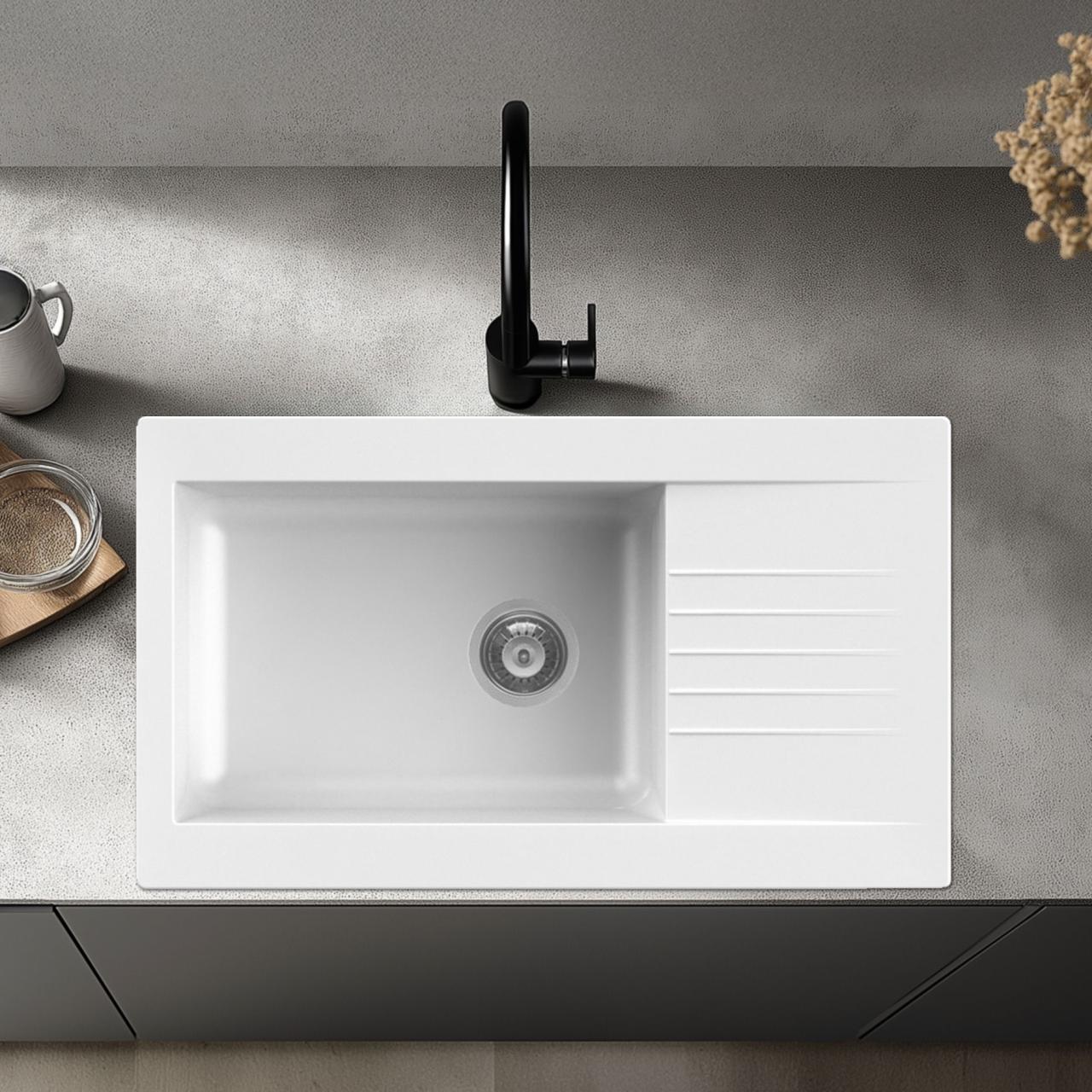 Ausmann Fibre duża biała plastikowa zlewozmywak odwracalny z ociekaczem, montaż na blacie 86x50 cm 1208956782 - Productafbeelding 2