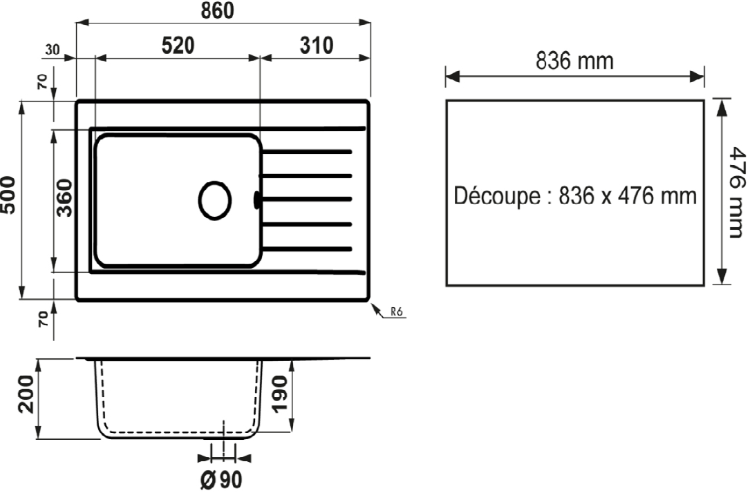 Ausmann Fibre duża biała plastikowa zlewozmywak odwracalny z ociekaczem, montaż na blacie 86x50 cm 1208956782 - Productafbeelding 3