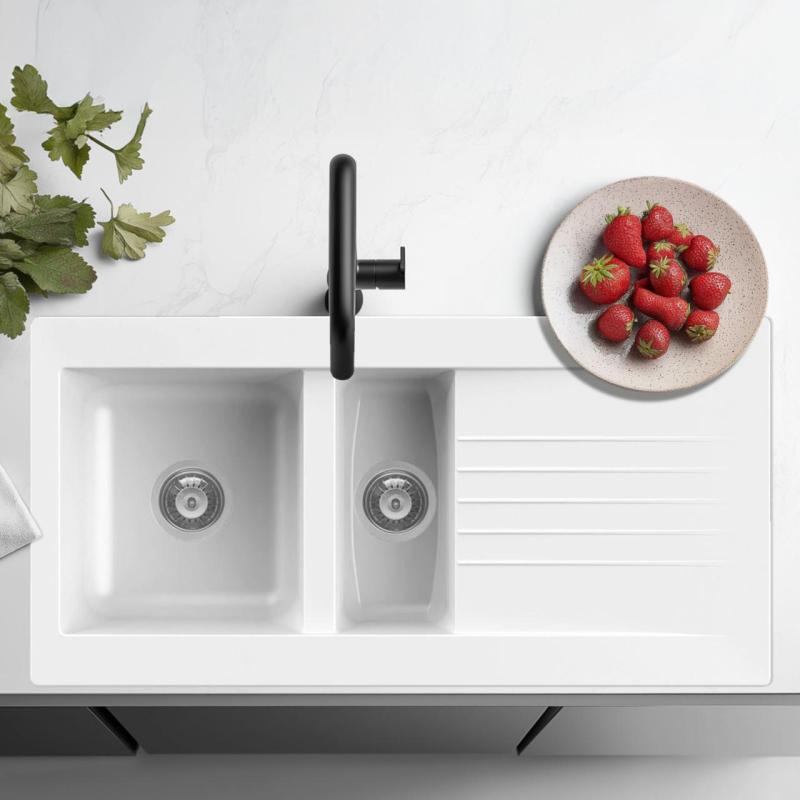 Ausmann Fibre 1,5 biały zlewozmywak z tworzywa sztucznego odwracalny z ociekaczem nablatowy 100x50 cm 1208956786