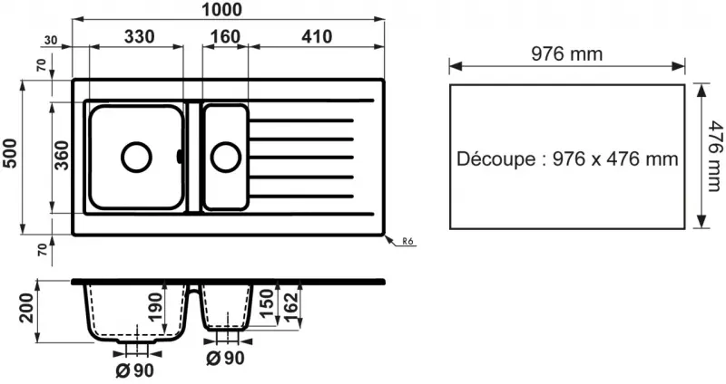 Ausmann Fibre 1,5 biały zlewozmywak z tworzywa sztucznego odwracalny z ociekaczem nablatowy 100x50 cm 1208956786