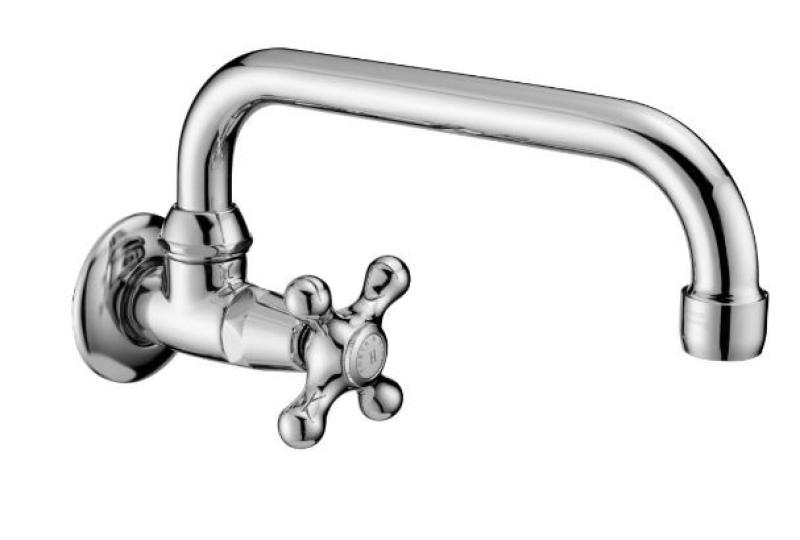 PB klasyczny kran ścienny z pokrętłem w kształcie gwiazdy, zimna woda, obrotowa wylewka, stal nierdzewna 1208956898