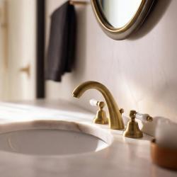 PB klasyczna bateria 3-otworowa wysoka bateria umywalkowa Białe uchwyty Brąz 1208956910