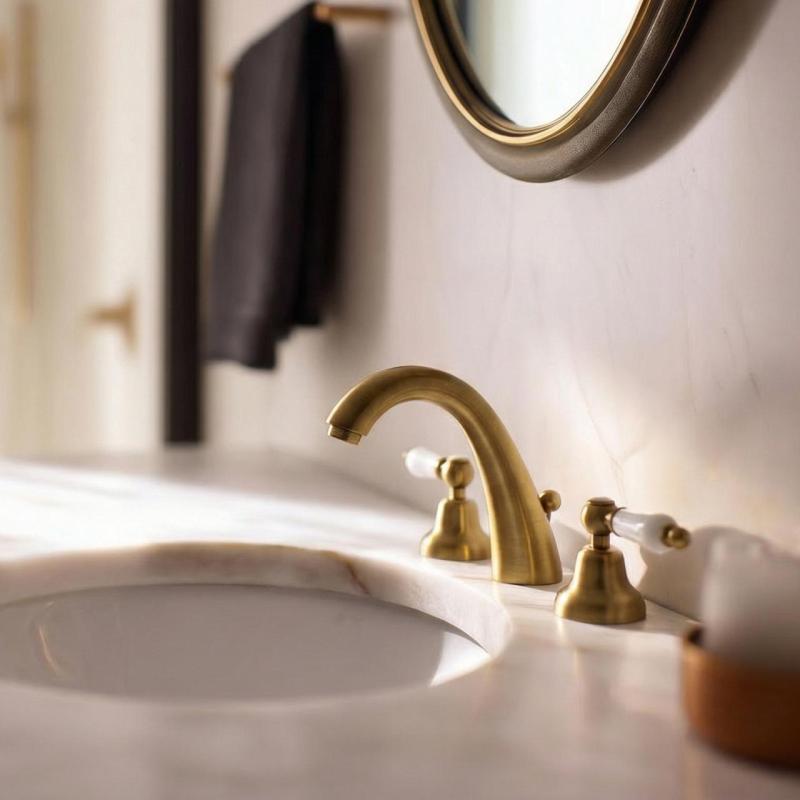 PB klasyczna bateria 3-otworowa wysoka bateria umywalkowa Białe uchwyty Brąz 1208956910