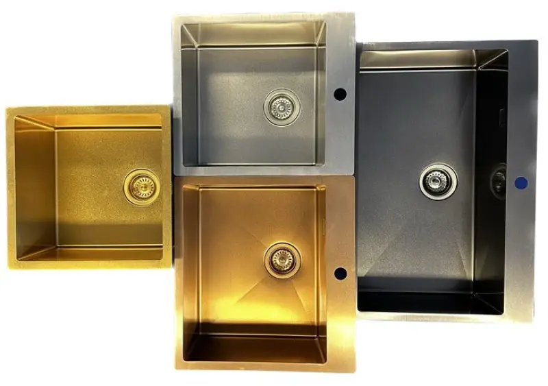 Ausmann Turt duża metalowa zlewozmywak w kolorze antracytowym PVD 79x50mm z otworem na kran, montaż podblatowy, montaż płaski i montaż na wierzchu 1208956940