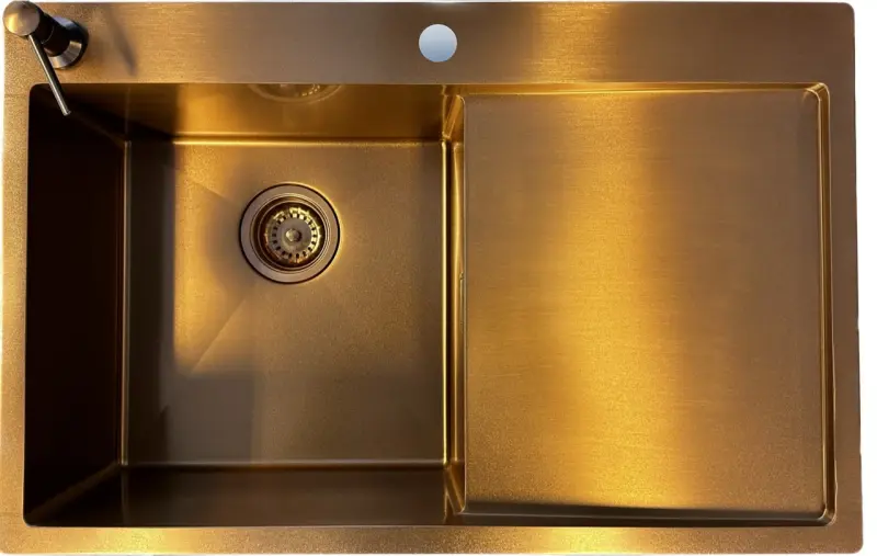 Ausmann Turt miedziany zlew z ociekaczem po prawej stronie 780x500mm, do montażu na blacie lub na równi z blatem 1208956943