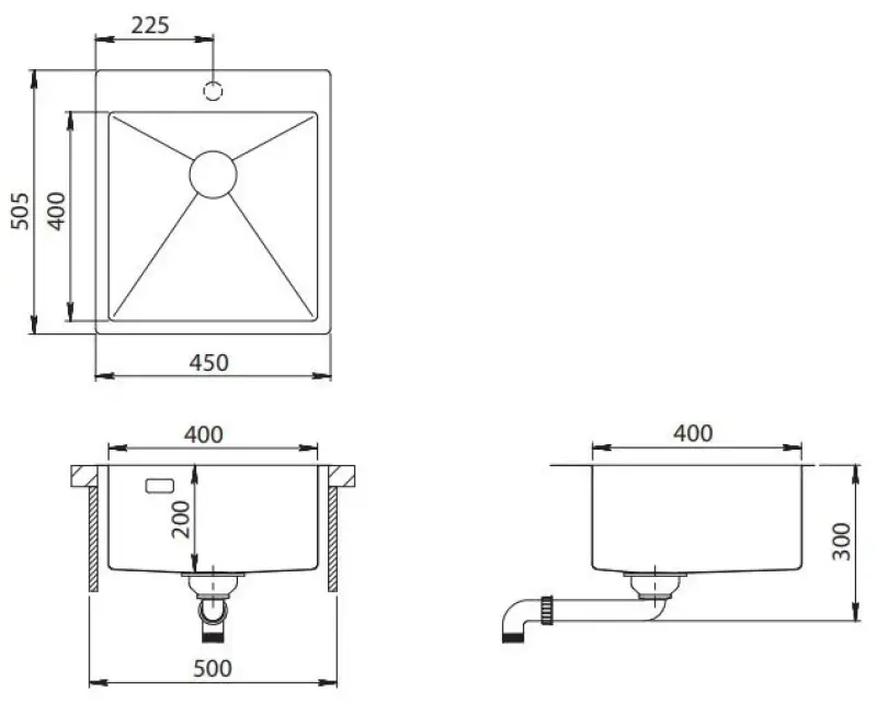 Ausmann Turt gun metal zlew 450x505mm z otworem na baterię montaż podwieszany, wpuszczany i nablatowy 1208956960