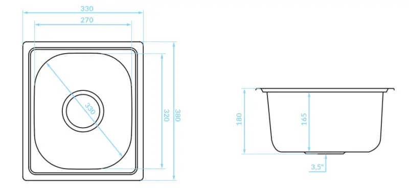Ausmann Basic mały zlewozmywak nablatowy ze stali nierdzewnej 33x38 cm, w zestawie z syfonem 1208956972