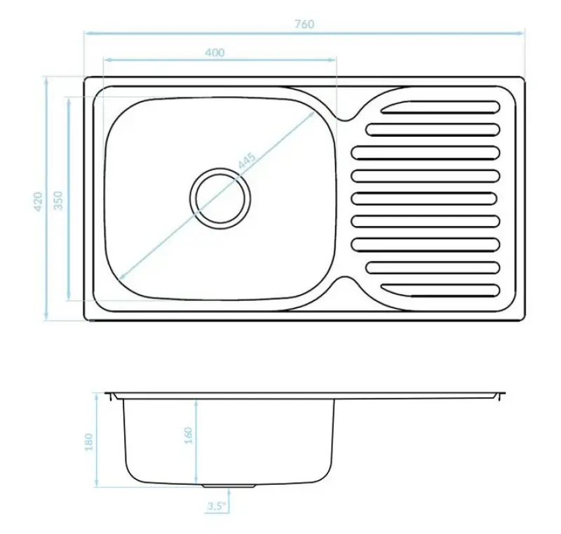 Ausmann Basic zlewozmywak nakładany ze stali nierdzewnej z ociekaczem, odwracalny, 76x42 cm, w zestawie syfon 1208956978