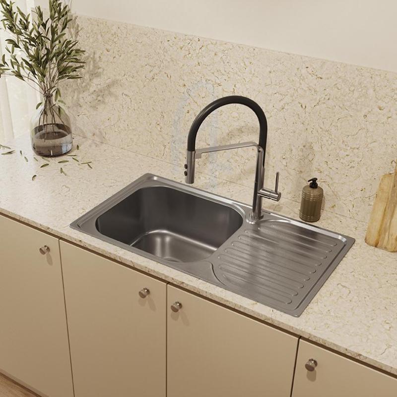 Ausmann Basic zlewozmywak nakładany ze stali nierdzewnej z ociekaczem, odwracalny, 76x42 cm, w zestawie syfon 1208956978