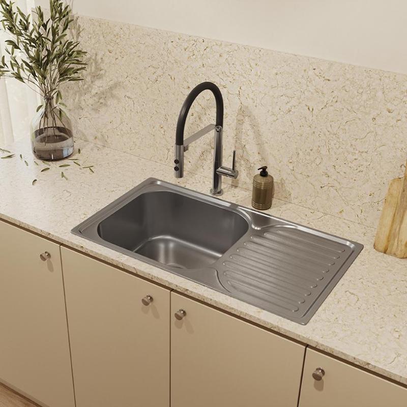 Ausmann Basic zlewozmywak nakładany ze stali nierdzewnej z ociekaczem, odwracalny, 76x42 cm, w zestawie syfon 1208956978