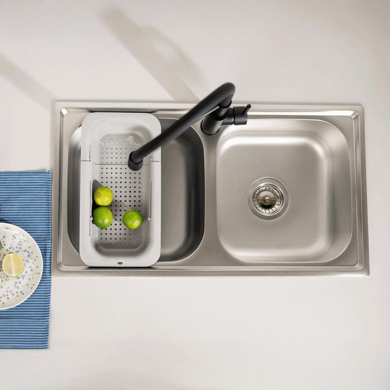 Ausmann Basic podwójny zlewozmywak nablatowy ze stali nierdzewnej 78x43 cm z syfonem 1208956995