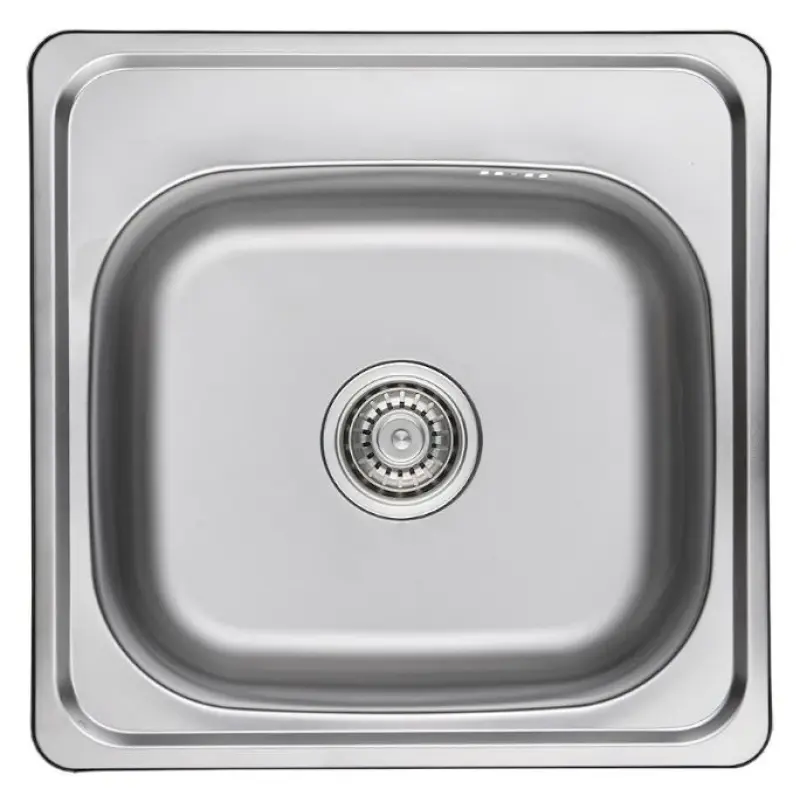 Ausmann Basic zlew ze stali nierdzewnej do montażu na blacie 48x48 cm z otworem na baterię, w zestawie z syfonem 1208957000