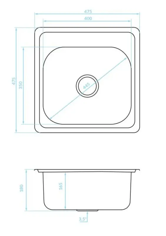 Ausmann Basic zlew ze stali nierdzewnej do montażu na blacie 48x48 cm z otworem na baterię, w zestawie z syfonem 1208957000