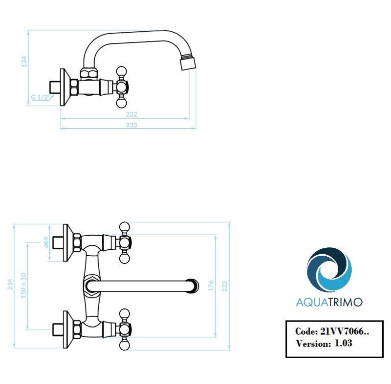 AquaTrimo Vivaldi klasyczna bateria kuchenna ścienna z wylewką górną chrom 21VV7066CM