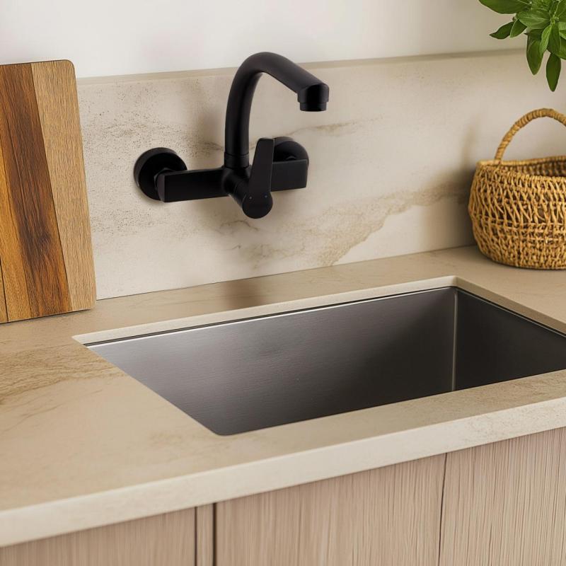 AquaTrimo Chopin kran kuchenny ścienny z wylewką górną matowa czerń 21CP7073SW